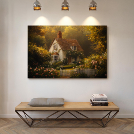 English Cottage Canvas Art Vintage Floral Home Wall Decor Cozy House Painting Rustic Country Charm Romantic Garden Landscape