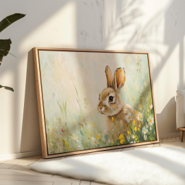 Spring Bunny Canvas Print Cottagecore Rabbit Wall Art Floral Meadow Painting Woodland Animal Decor Rustic Nature Home Artwork
